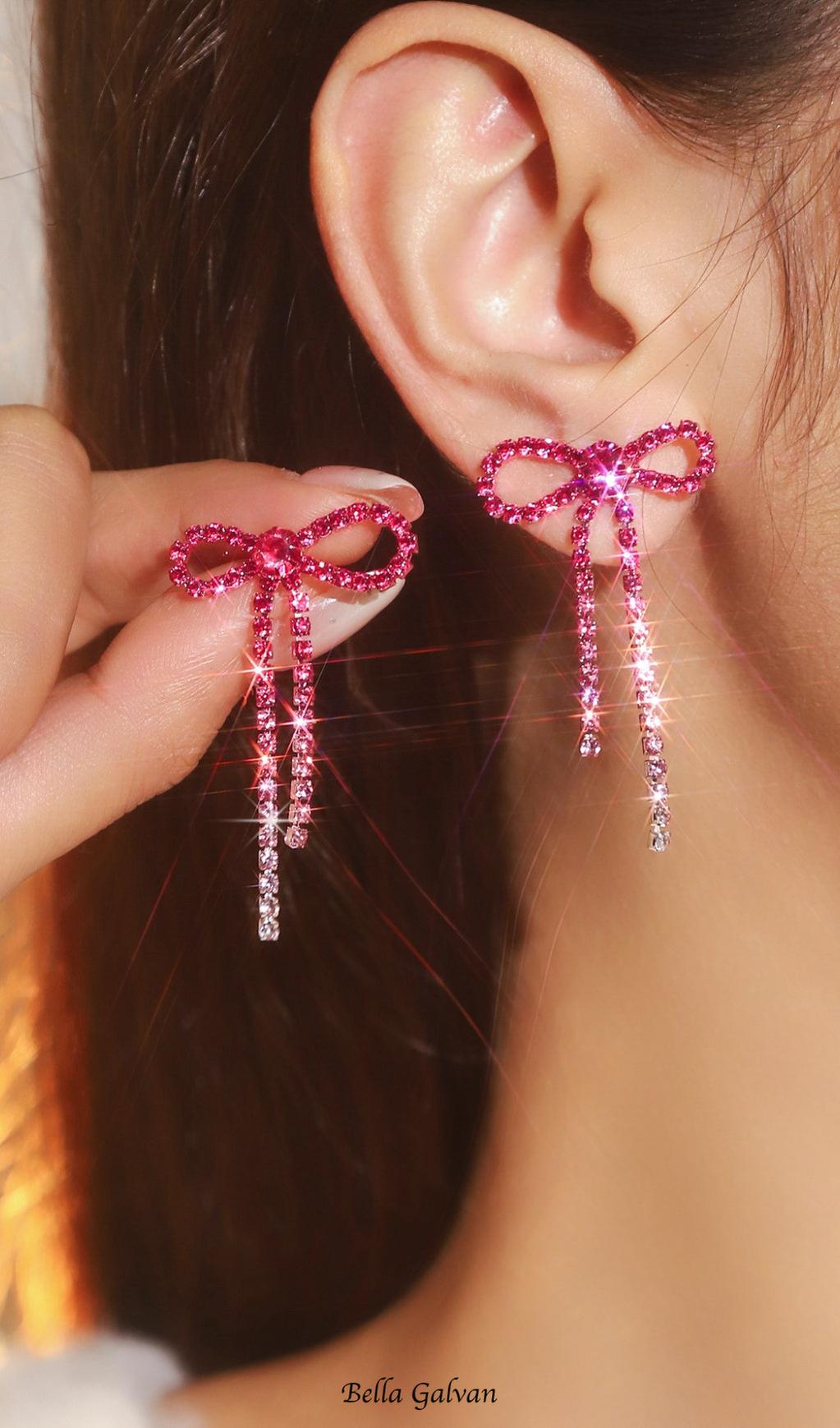 Flowering Girl Women Danelle Rhinestone Bow Earrings