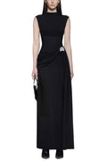 Kelly Interlock Pleated Knit Maxi Dress In Black