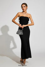 jocelyn Bowknot-Side Bandage Strapless maxi Dress in black