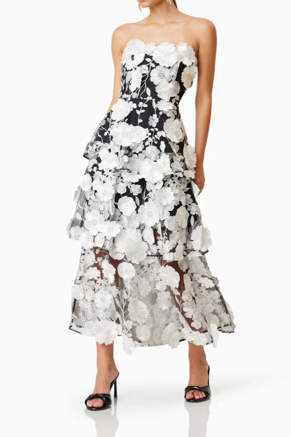Flowering Girl Women Selene 3D Flower Tiered Maxi Dress In Black
