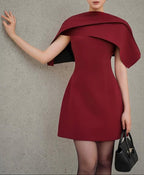 Flowering Girl Women A-line Red mini dress with asymmetrical shoulder pleat