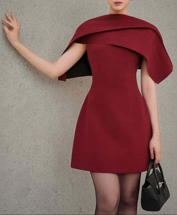 Flowering Girl Women A-line Red mini dress with asymmetrical shoulder pleat