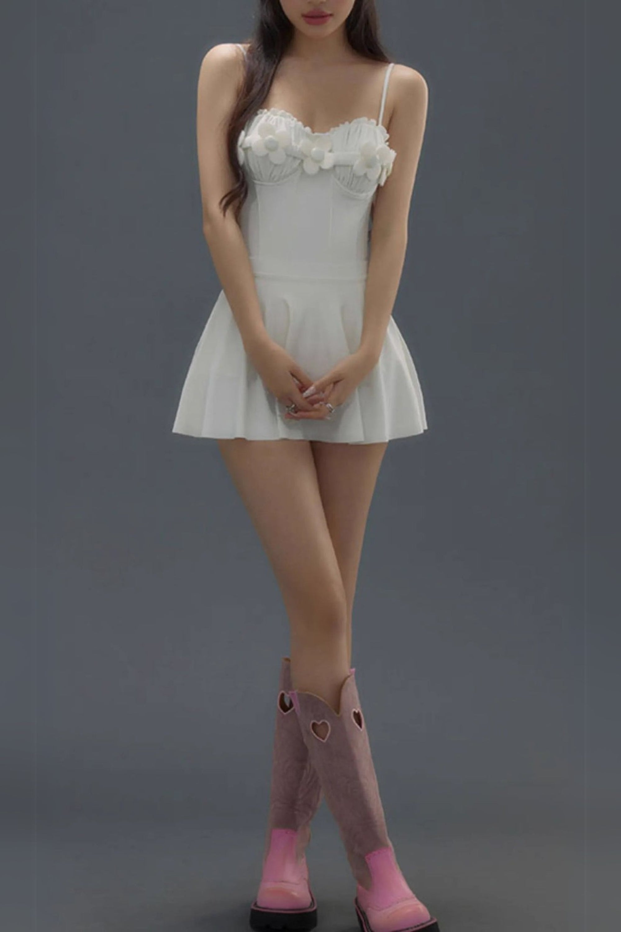 Flowering Girl Women Deance White Flower One-Piece Swimsuit & Skirt