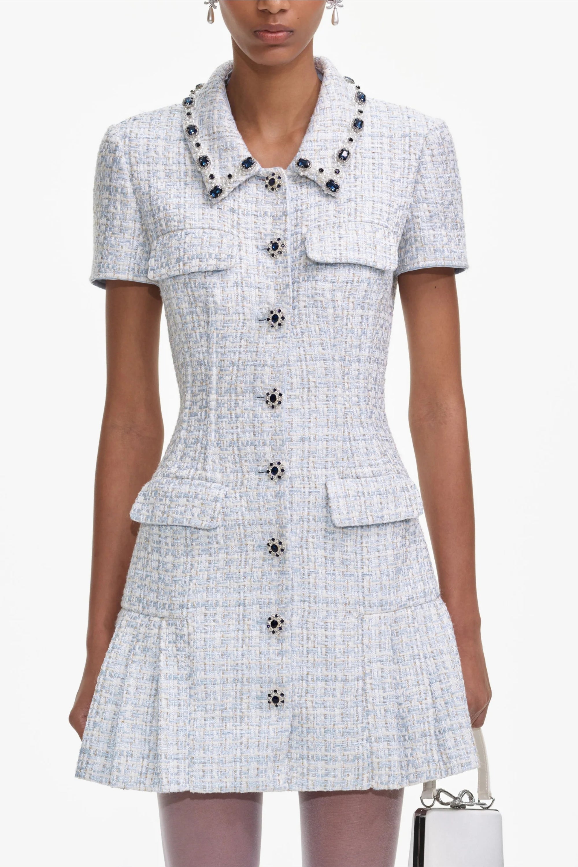 Flowering Girl Women Blue Boucle Mini Dress