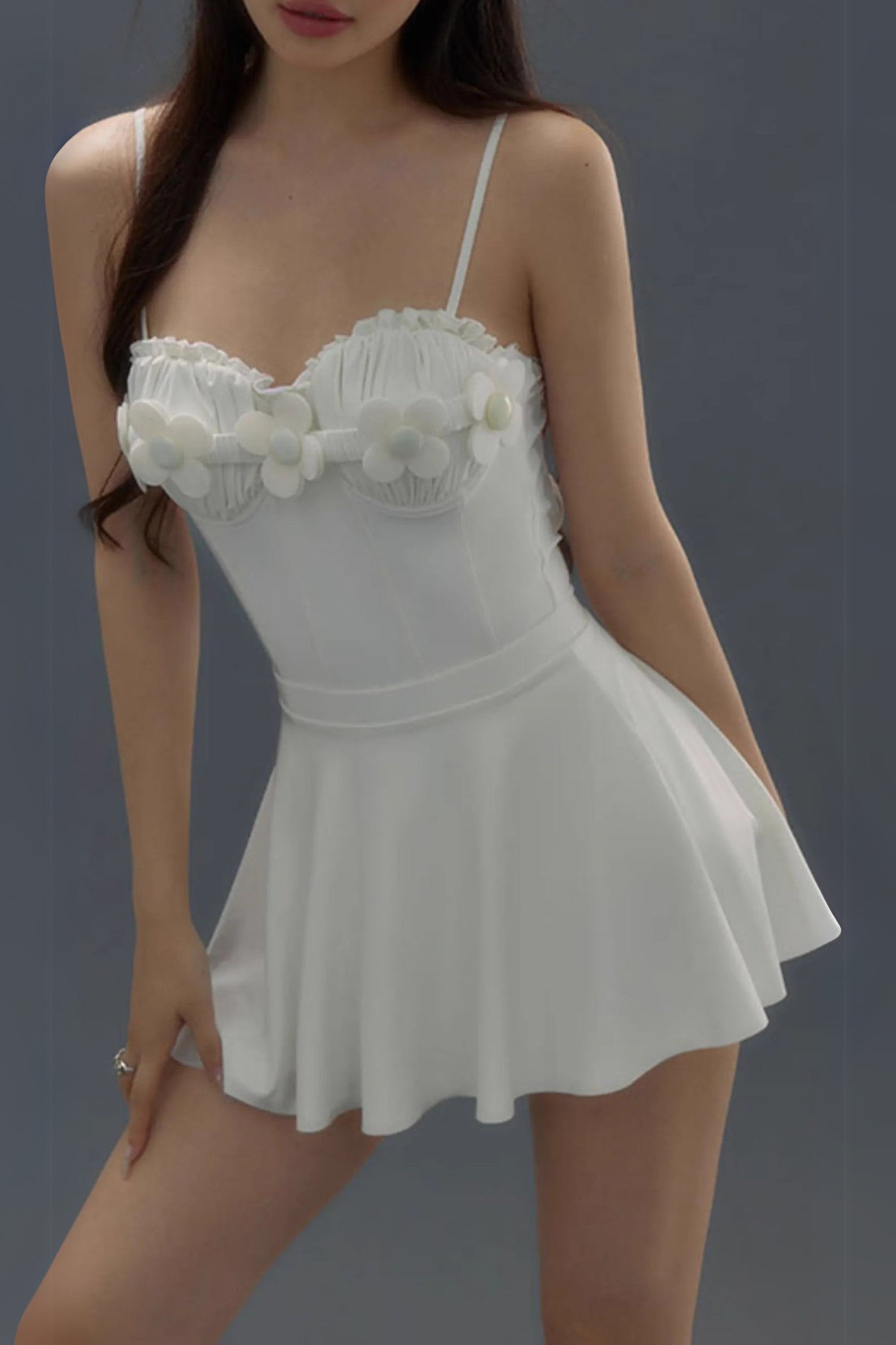 Flowering Girl Women Deance White Flower One-Piece Swimsuit & Skirt