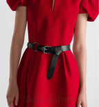 Flowering Girl Women puff sleeve pleated mini dress in red (without black belt)