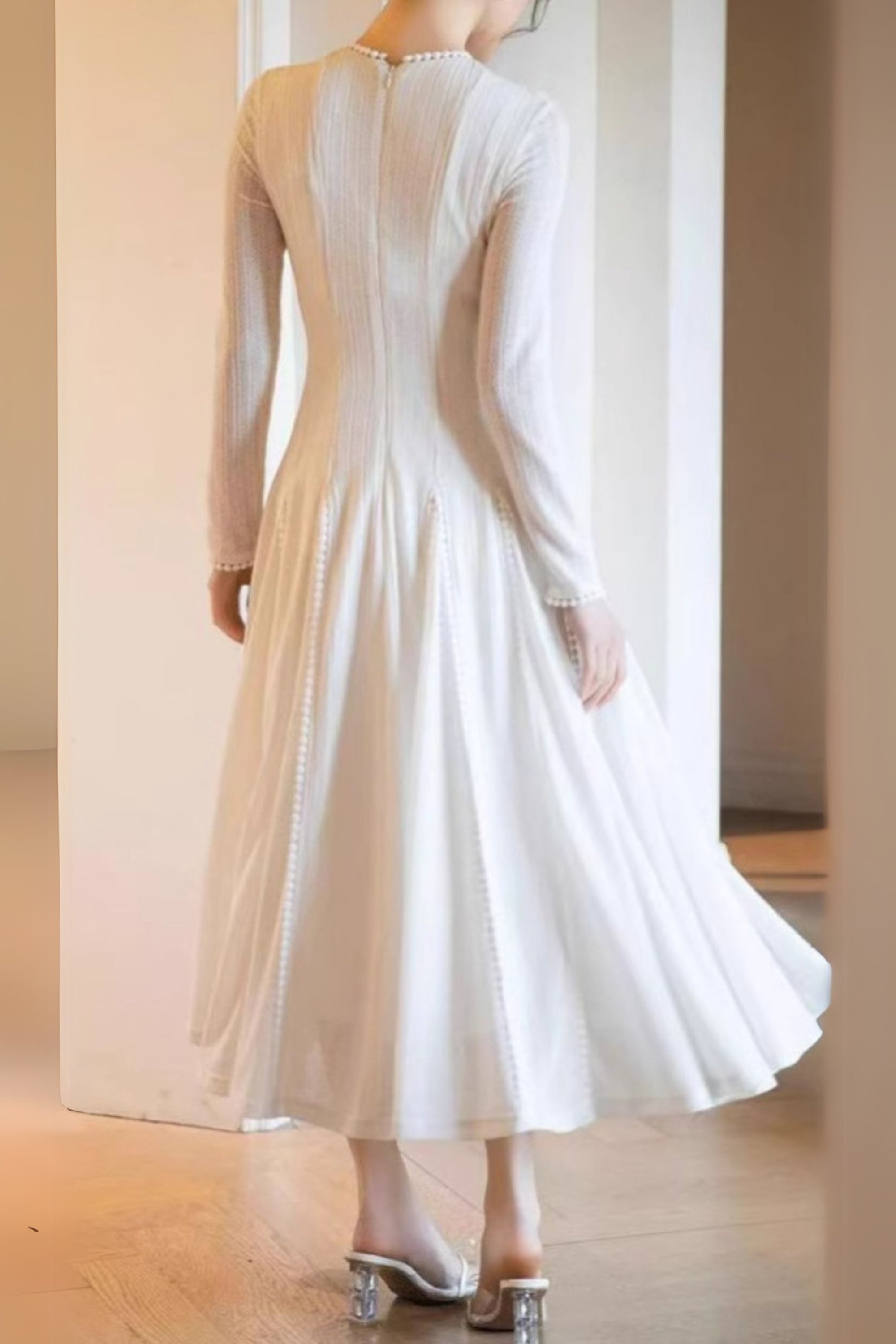 Flowering Girl Women White Crochet Lace Maxi Dress With Sleeves