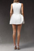 Flowering Girl Women Jean Round Neck Diamond Sleeveless Mini Dress In White