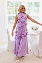 Flowering Girl Women Annona Purple Flower Embellished Maxi Dress