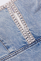Flowering Girl Women Light Blue Denim Pearl Mini Dress