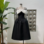 Flowering Girl Women Bow-Detail Taffeta Midi Dress in black