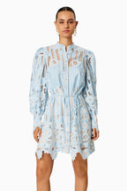 Flowering Girl Women Jetsetter hollow long sleeve Mini Dress In Blue