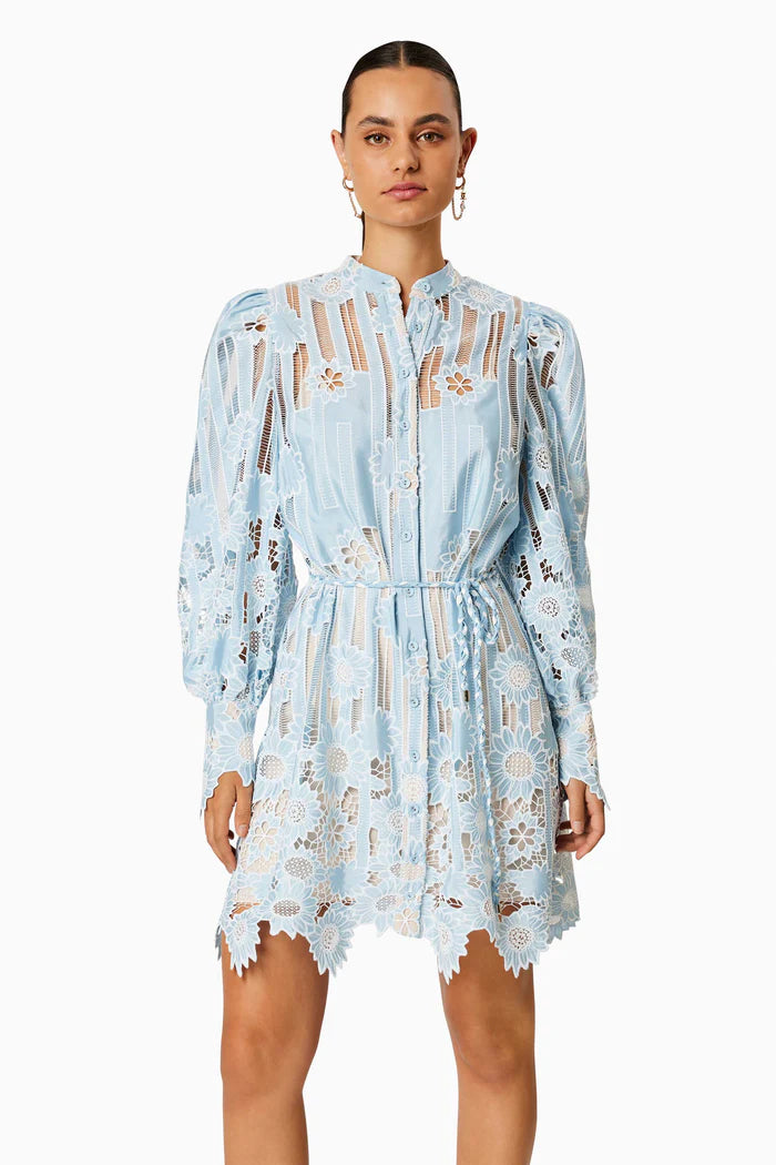 Flowering Girl Women Jetsetter hollow long sleeve Mini Dress In Blue