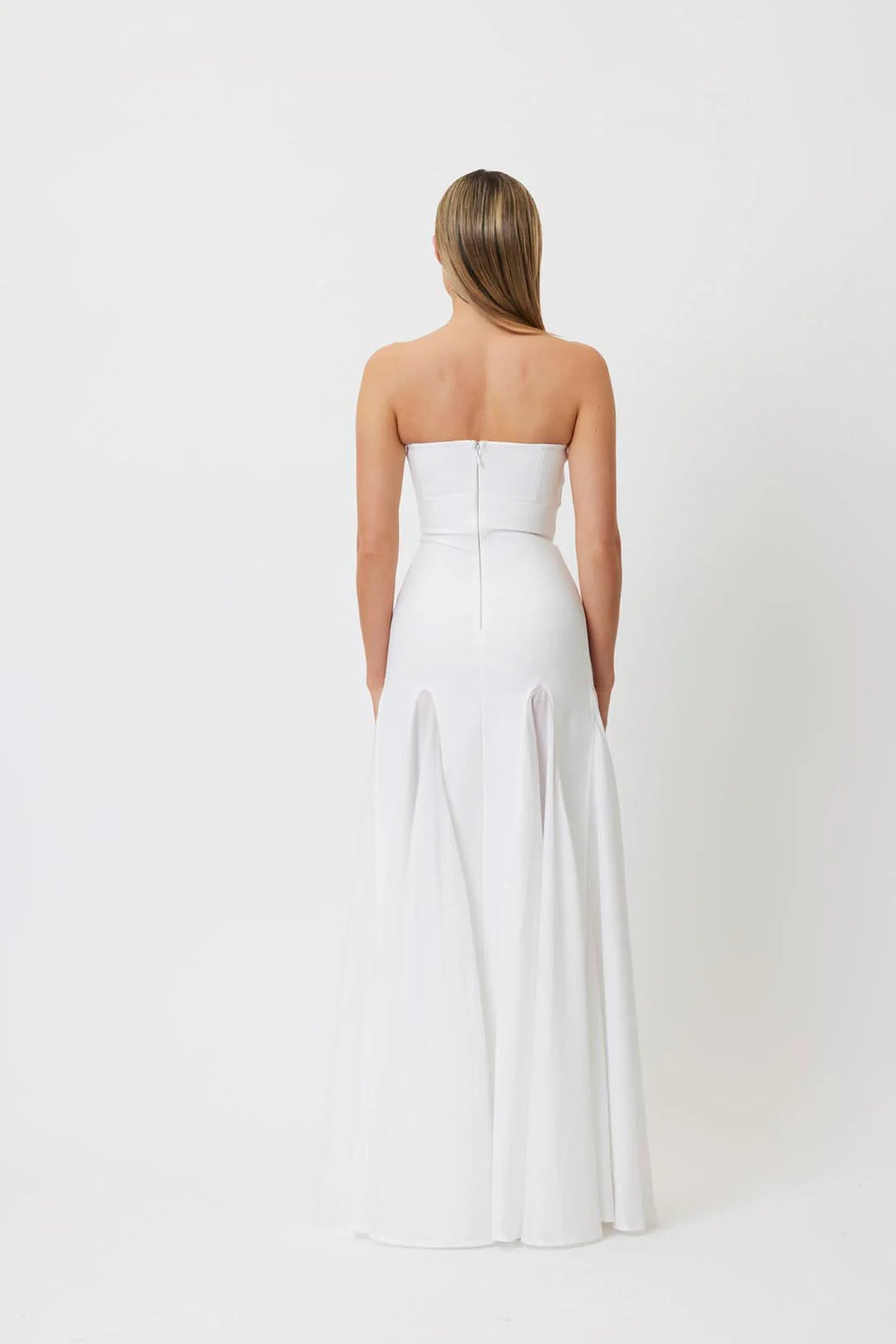 Flowering Girl Women pleated trim strapless maxi dress in white