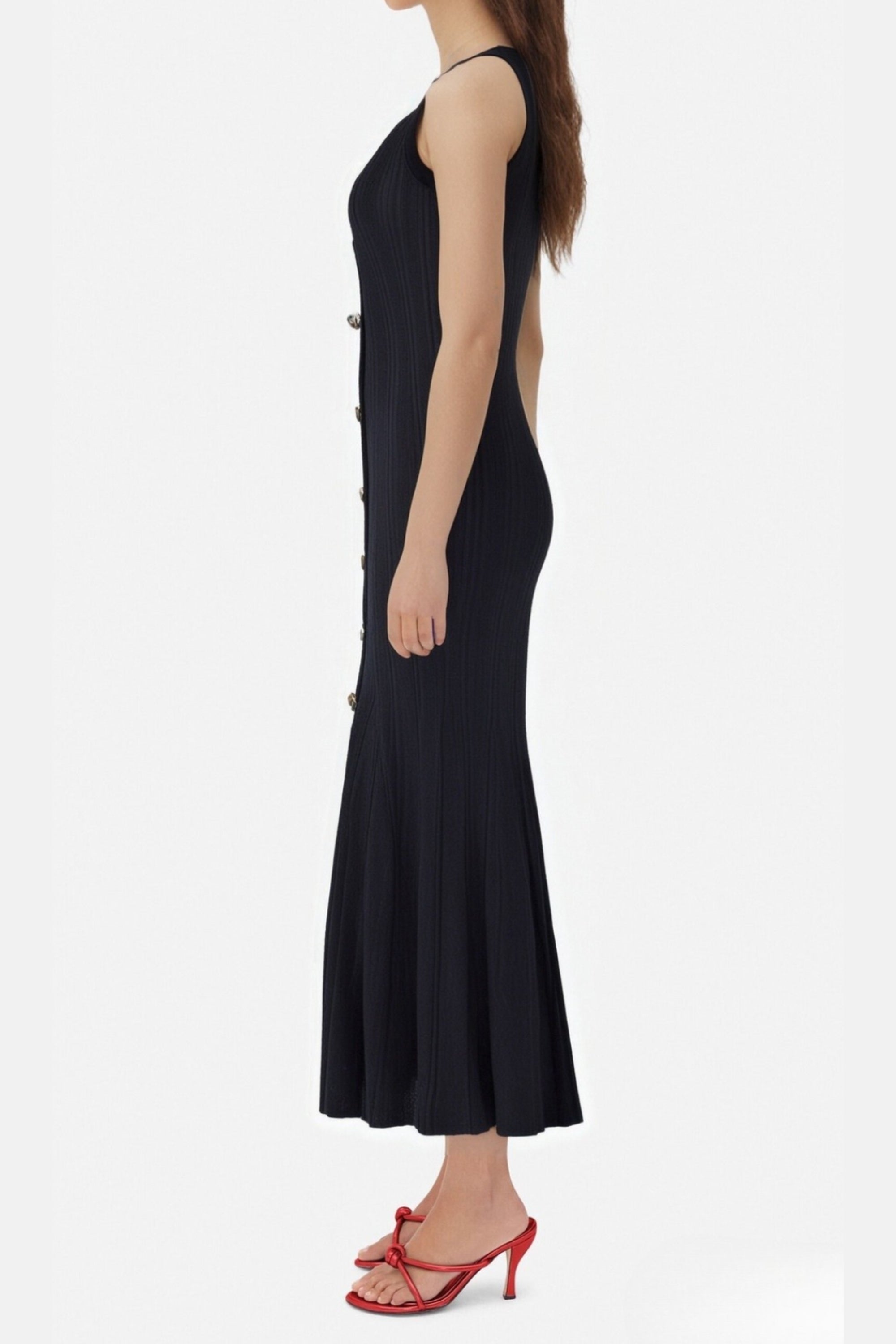 Flowering Girl Women Button-Embellished Ribbed-Knit Midi Dress In Black