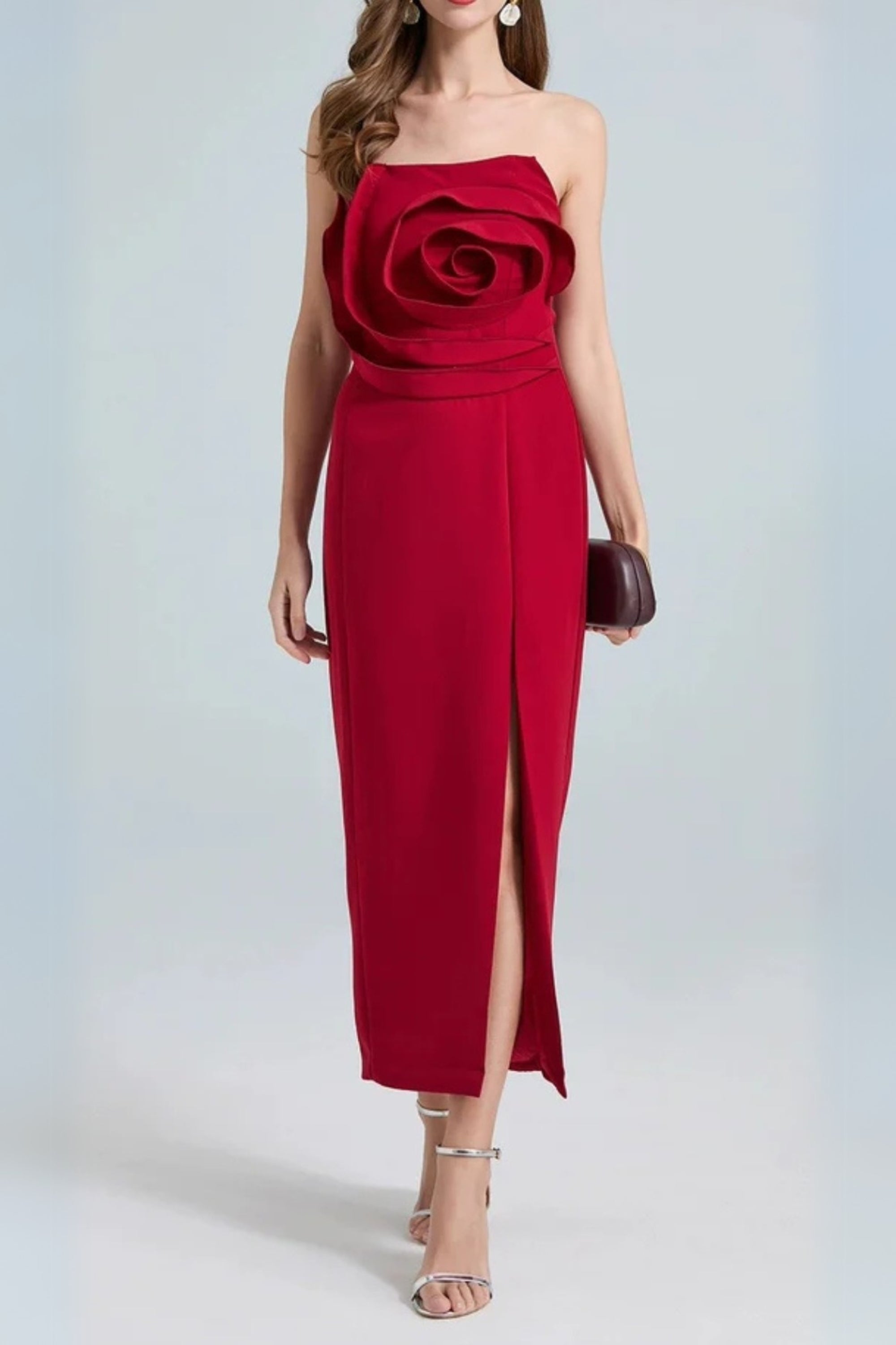 Flowering Girl Women Michelle 3d Flower Strapless Midi Dress In Red