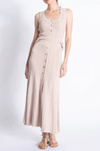 Eartha Sleeveless Knitted Dress Top Skirt Set In Apricot
