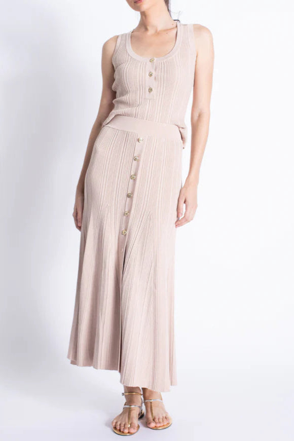 Eartha Sleeveless Knitted Dress Top Skirt Set In Apricot