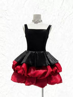 Alexandra Layer Wavy Trim Mini Dress  - Black/Red