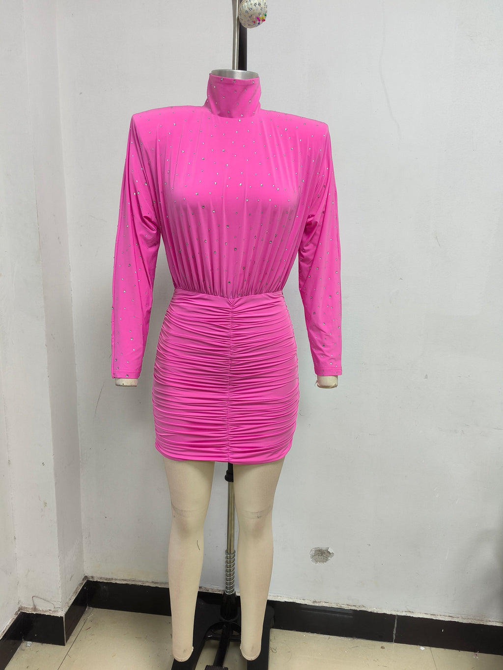 Flowering Girl Women crystal embellished ruched bodycon mini dress in pink