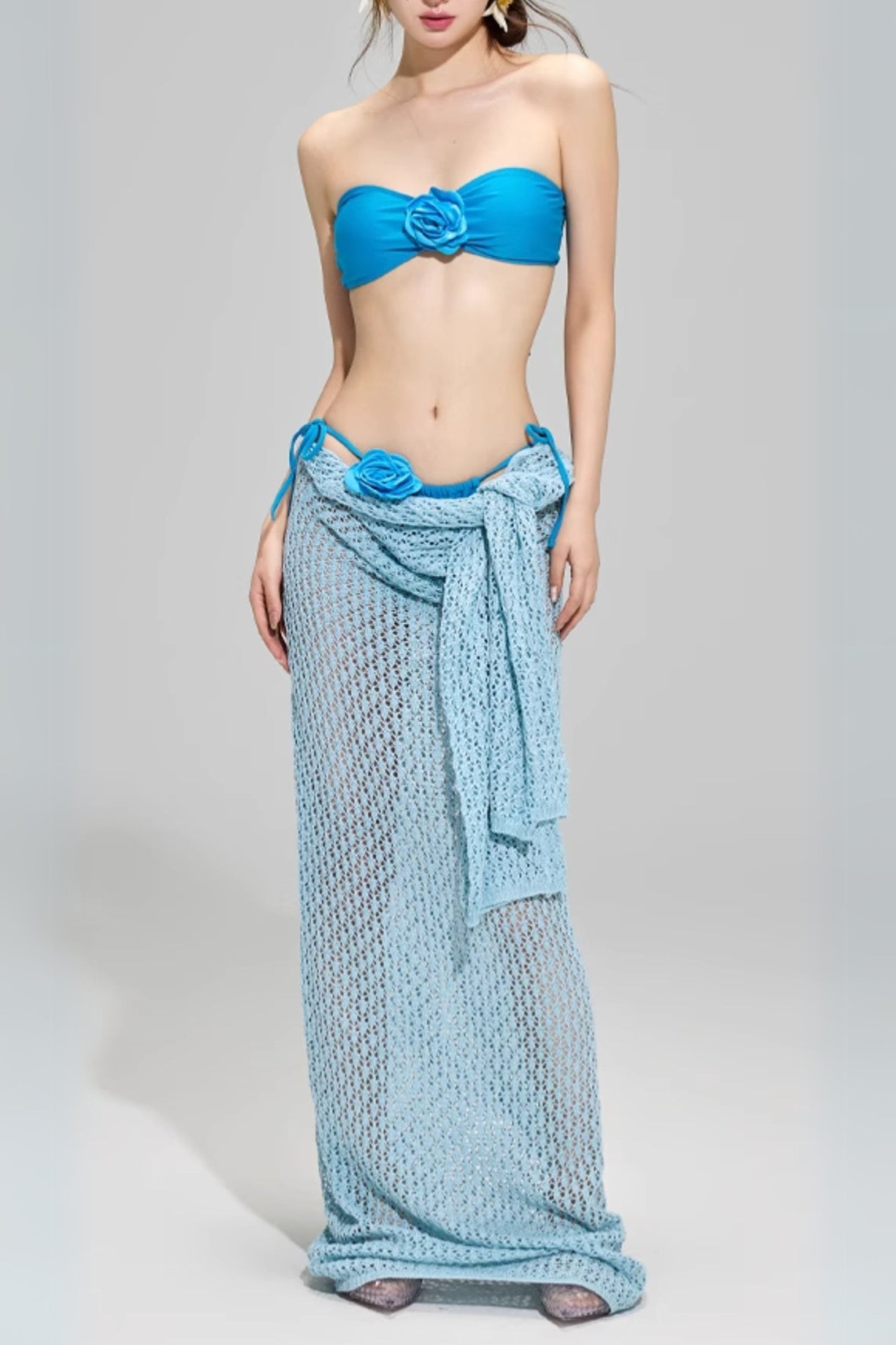 Flowering Girl Women Dillan Blue Flower Three-Piece Swimsuit
