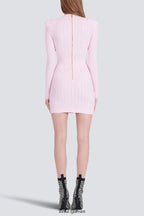 vicky v-neck button-detail ribbed mini dress in pink
