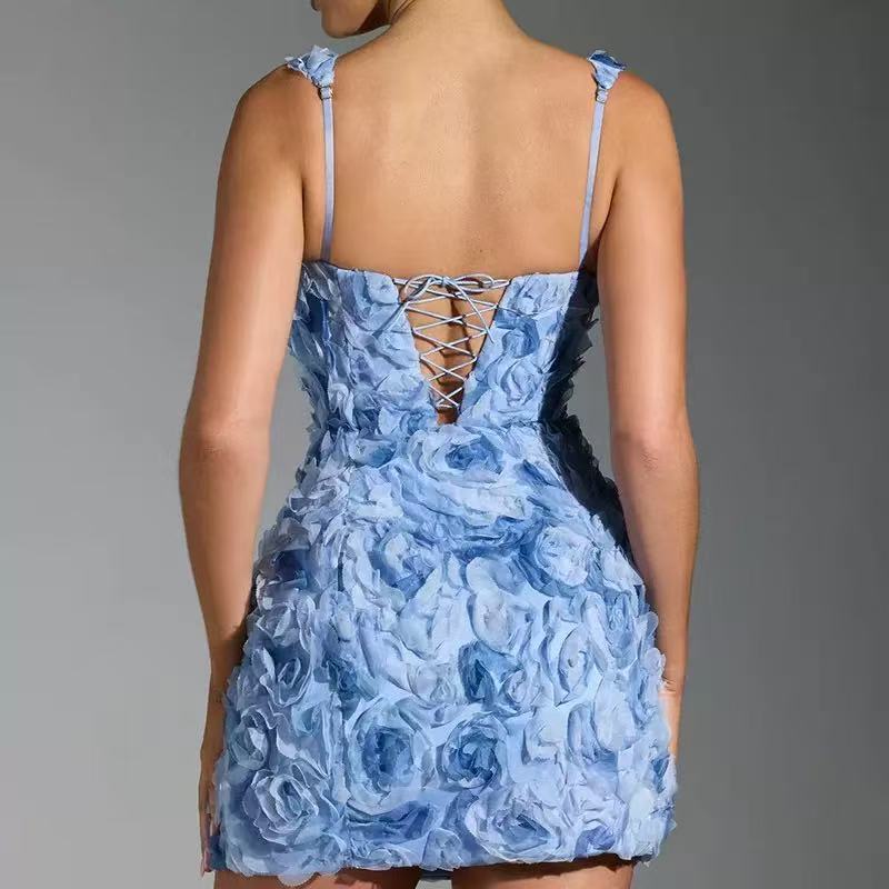 Floral Applique Square Neck Mini Dress