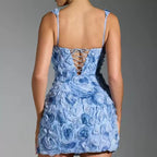 Floral Applique Square Neck Mini Dress