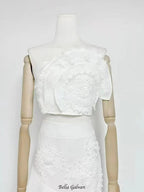 nina Ruffled strapless top floral embroidered mermaid skirt set - white