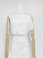 Flowering Girl Women Nina Ruffled Strapless Top Floral Embroidered Mermaid Skirt Set - White