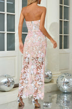 Flowering Girl Women Chachi Pink Strapless Flower Embroidery Maxi Dress