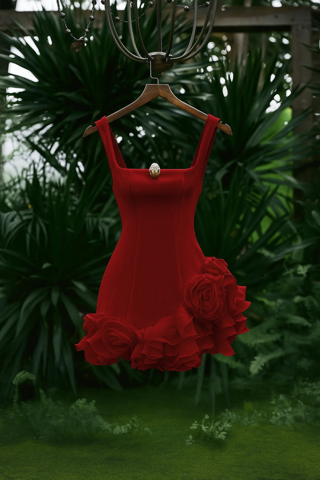Renata Square Neck Flower Velvet Mini Dress