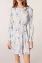 Josephine Patterned Pleated Mini Dress In Blue