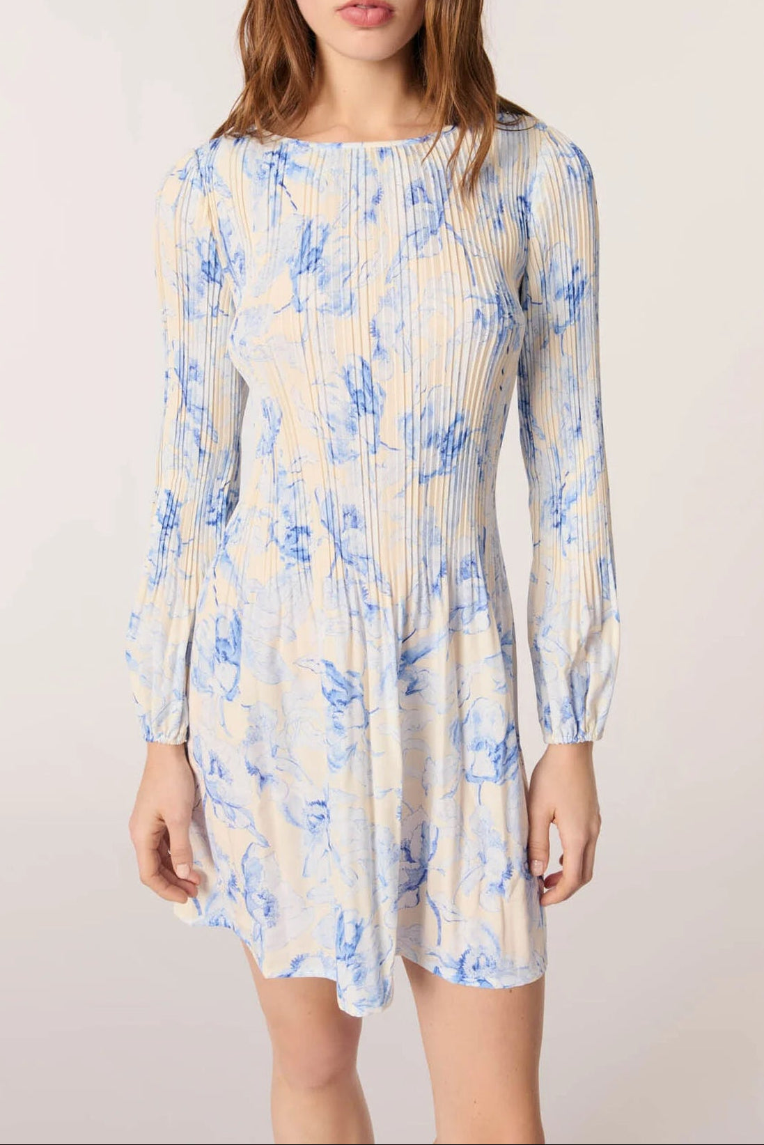 Josephine Patterned Pleated Mini Dress In Blue