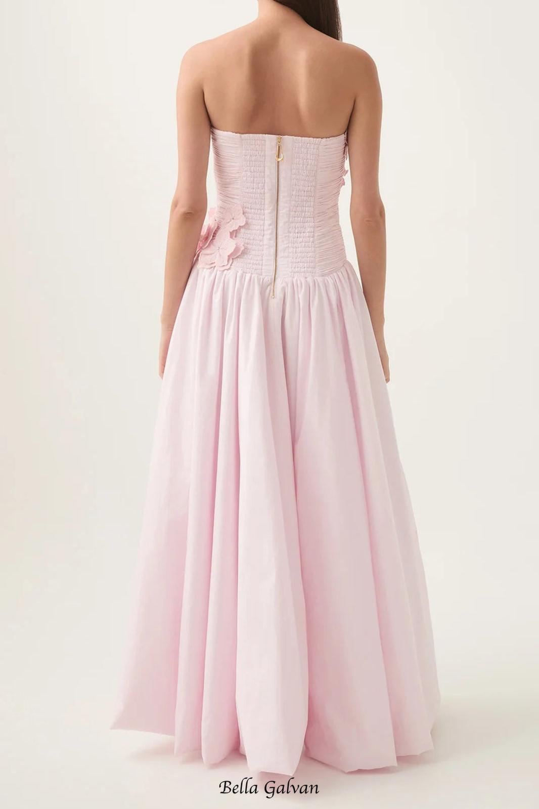 nancy Bubble Hem Maxi Dress in Pastel pink