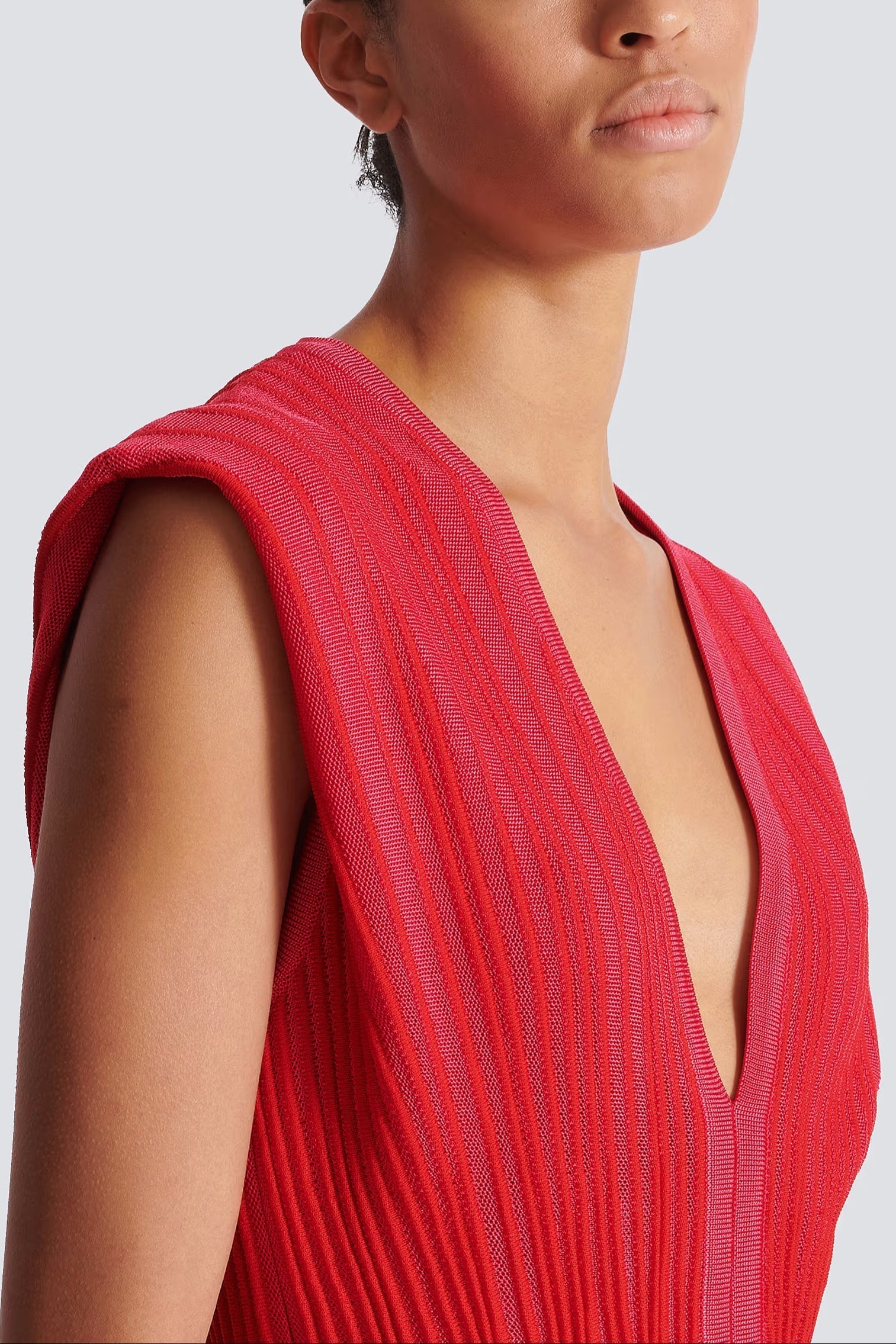 v-neck sleeveless flared knit mini dress in red