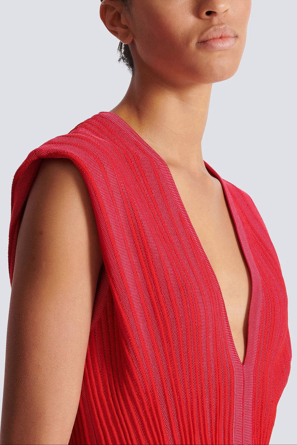 Flowering Girl Women v-Neck Sleeveless Flared Knit Mini Dress In Red