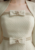 Flowering Girl Women tweed jacket tulle skirt suit in apricot