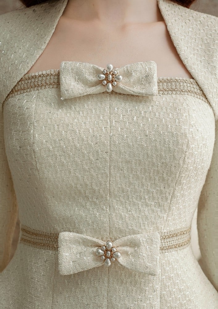 Flowering Girl Women tweed jacket tulle skirt suit in apricot