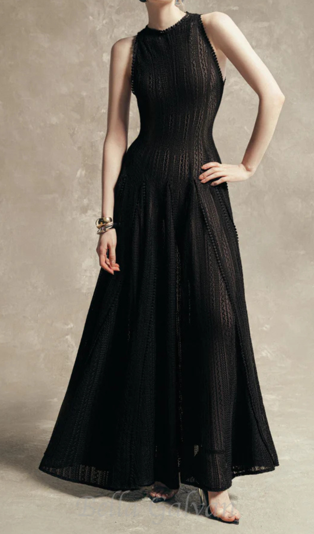 Flowering Girl Women sleeveless lace crochet maxi dress in black