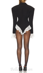 Flowering Girl Women v-neck lace-embellished jumpsuit blazer in black