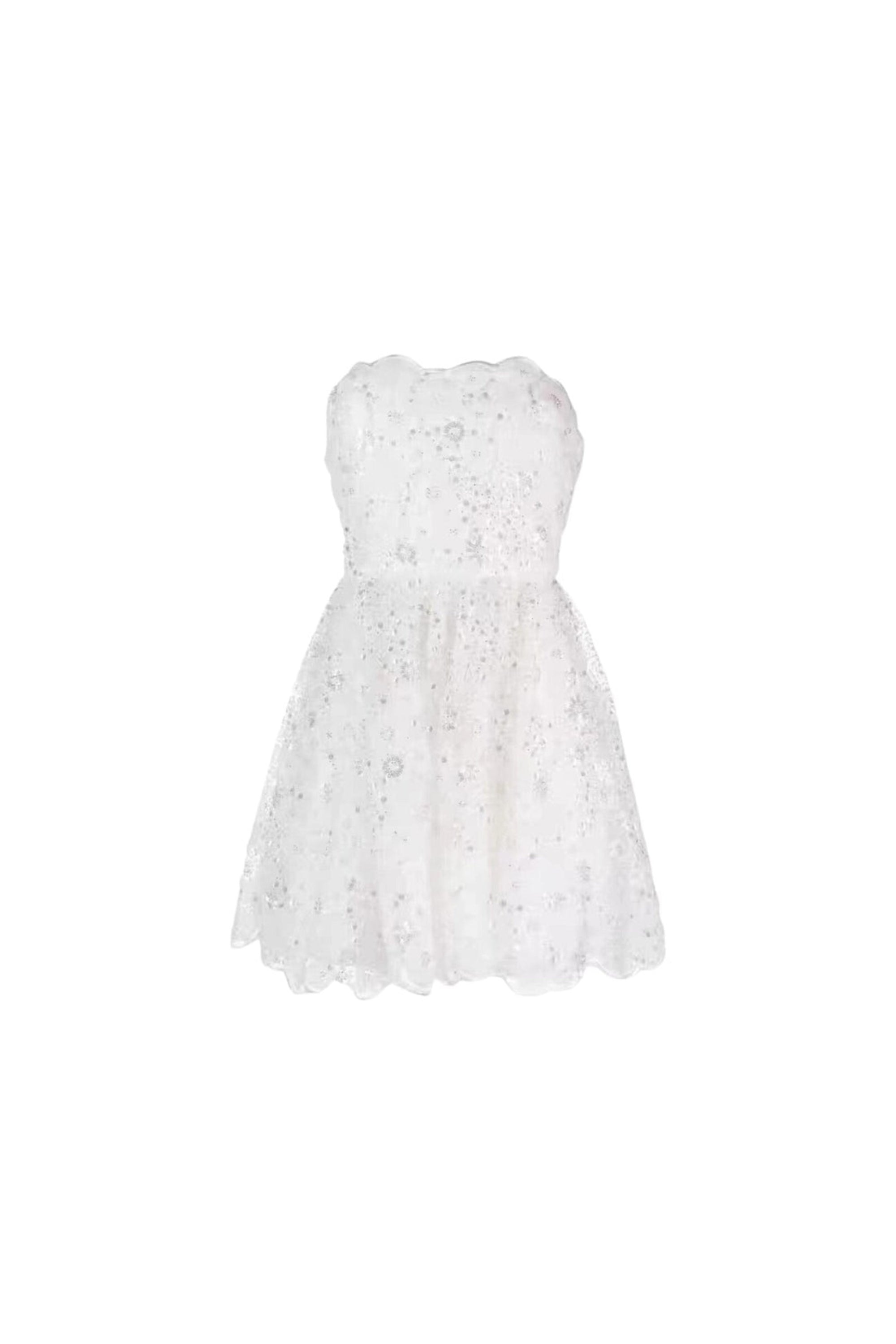 Flowering Girl Women Beaded Sequin Bandeau Mini Dress In White