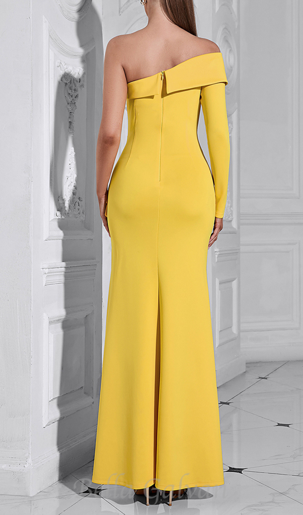 Flowering Girl Women Brook off-shoulder bodycon midi dress in yellow
