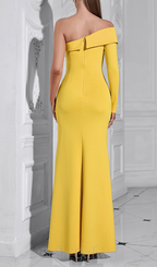 Flowering Girl Women Brook off-shoulder bodycon midi dress in yellow
