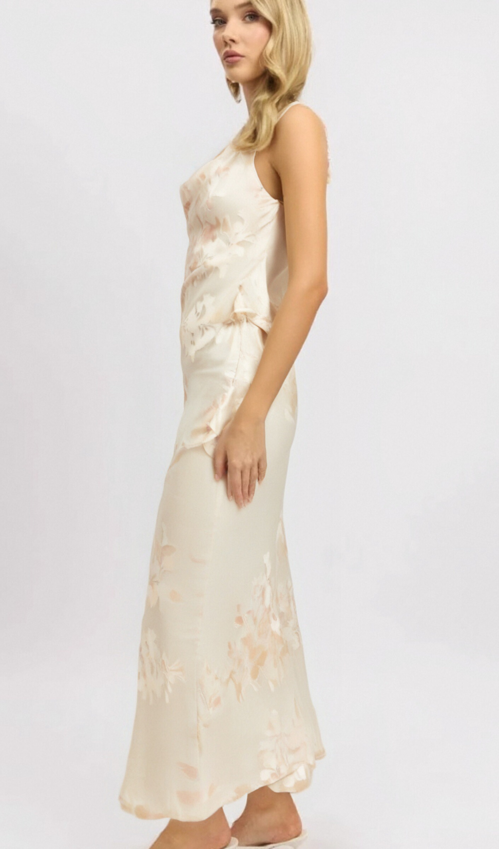 Flowering Girl Women Yolanda beige floral-jacquard midi dress
