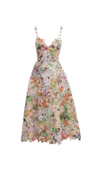 Flowering Girl Women Colorful Hollow Lace Midi Dress