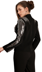 Flowering Girl Women andrea Faidra Rhinestone Double Breasted Lapel Blazer in black