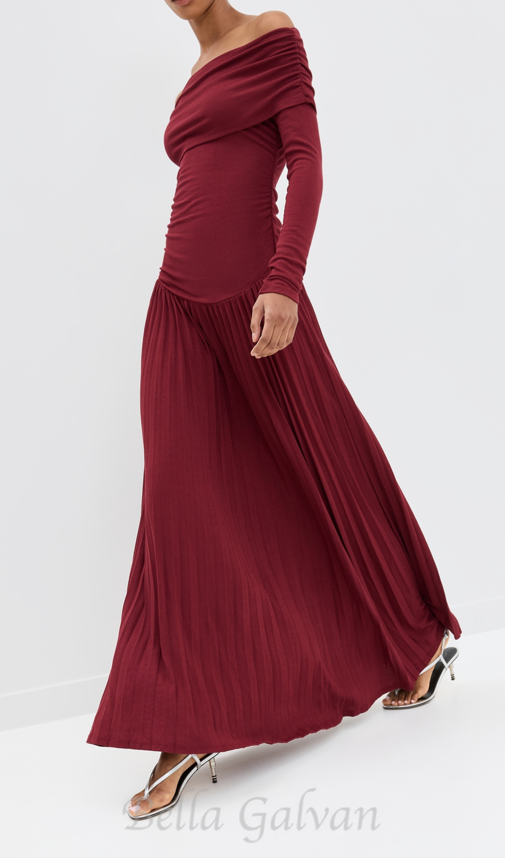 Flowering Girl Women sara bodycon strapless long sleeve maxi dress in burgundy