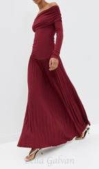 Flowering Girl Women sara bodycon strapless long sleeve maxi dress in burgundy