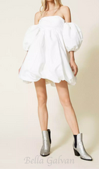 Flowering Girl Women puff sleeve duchesse mini dress in white